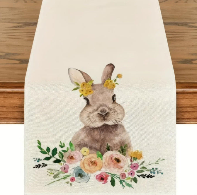 Easter Table Runner - Linen Bunny Decoration, 72-Inch Set of 2 Style 14