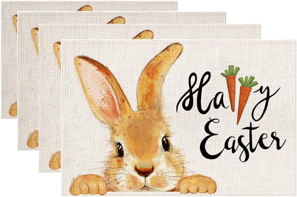 Easter Cotton-Linen Placemats - Set of 4 Anti-Stain Table MatsStyle 1