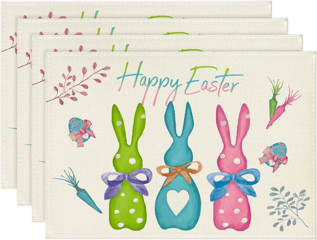 Easter Cotton-Linen Placemats - Set of 4 Anti-Stain Table MatsStyle 3