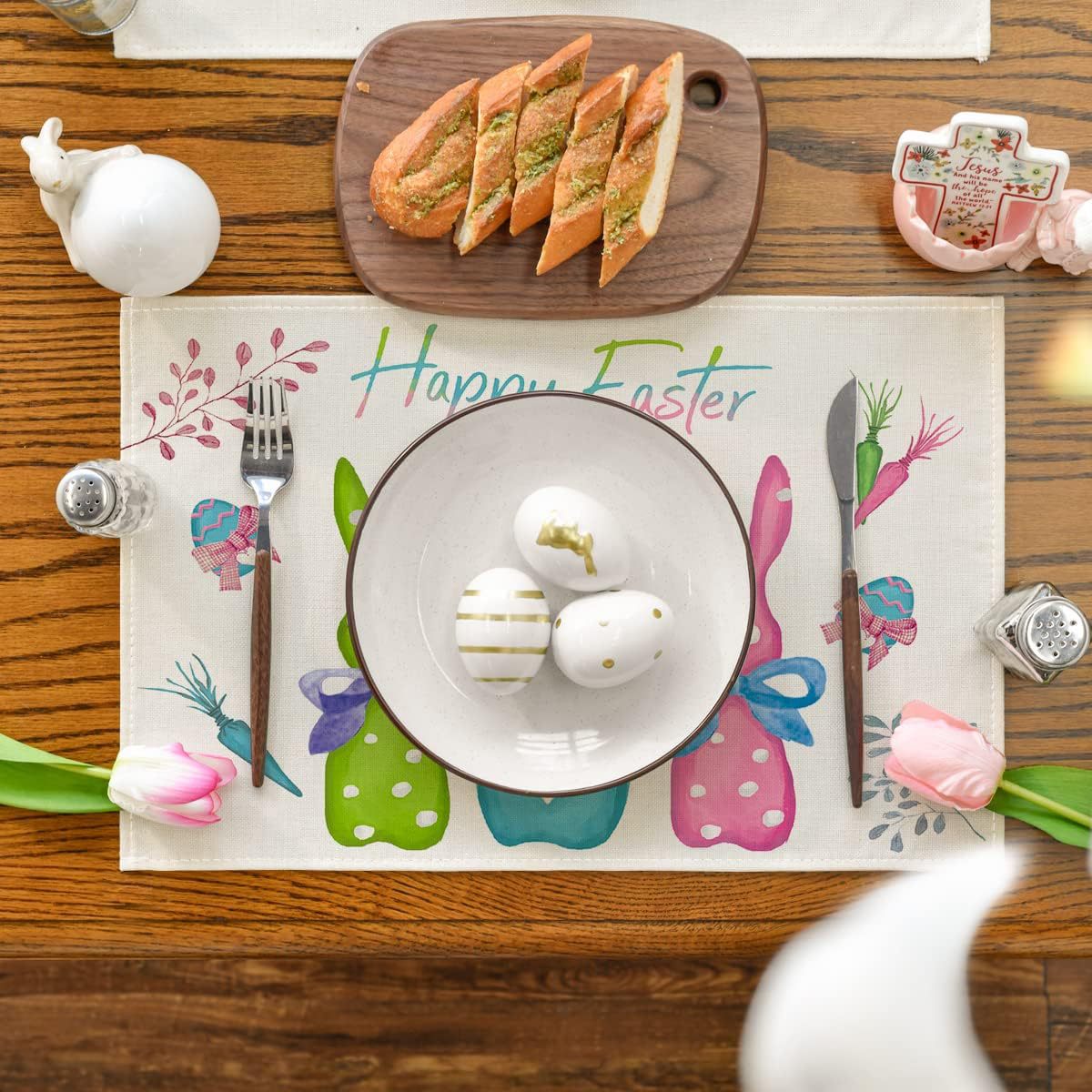 Easter Cotton-Linen Placemats - Set of 4 Anti-Stain Table MatsStyle 3