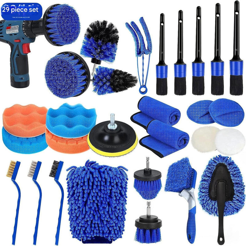 Drill not included-2Car Cleaning Supplies - Complete Auto Detail Brush Set for Interior, Exterior, Wheels & Tires - Power Scrubber Drill Brush Kit Included