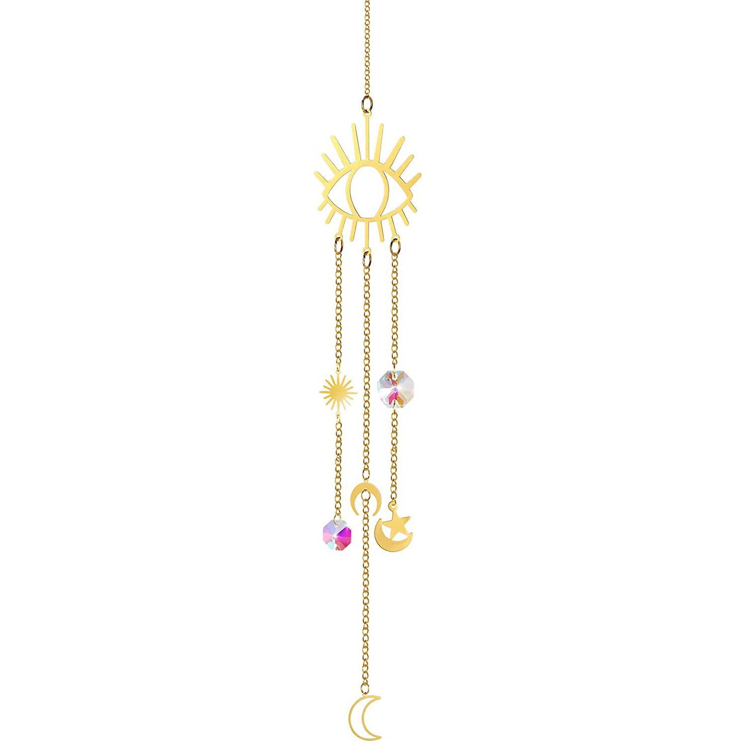 Style 2 4 pcs Crystal Wind Chimes-Sun Catcher Star Moon Dream Catcher for Window 30cm
