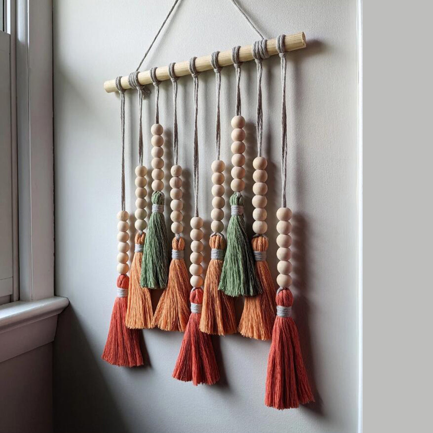 Colorful Tassel Wall Hanging-Wooden Beads Boho Tapestry Home Decor Daylily red