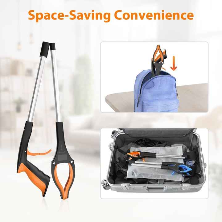 Blue Foldable Grabber Tool with Silicone Non-Slip Claws - Ideal for Litter Picking, Outdoor Use, and Household Cleaning