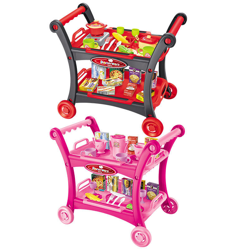 Red Children's Pretend Play Kitchen Cart Set with Toys - Roleplay Cooking Set with Accessories - Educational Toy for Kids