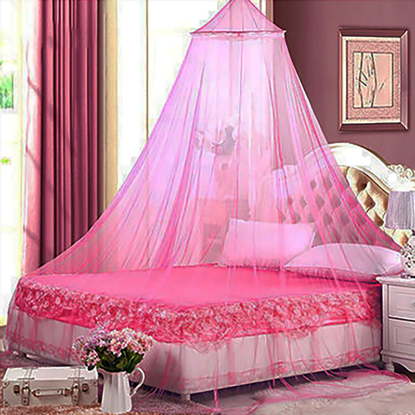 Pink Hanging Princess Bed Canopy Mosquito Net - Dome Bedding for Dorm Rooms & Bedrooms Fits ≤1.5m Beds