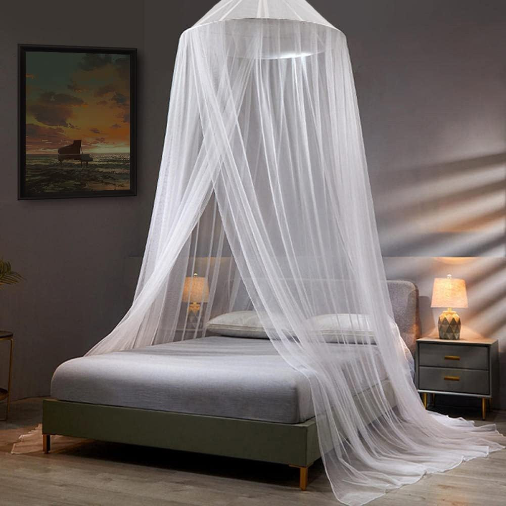 White Hanging Princess Bed Canopy Mosquito Net - Dome Bedding for Dorm Rooms & Bedrooms (Fits 1.8m-2m Beds)