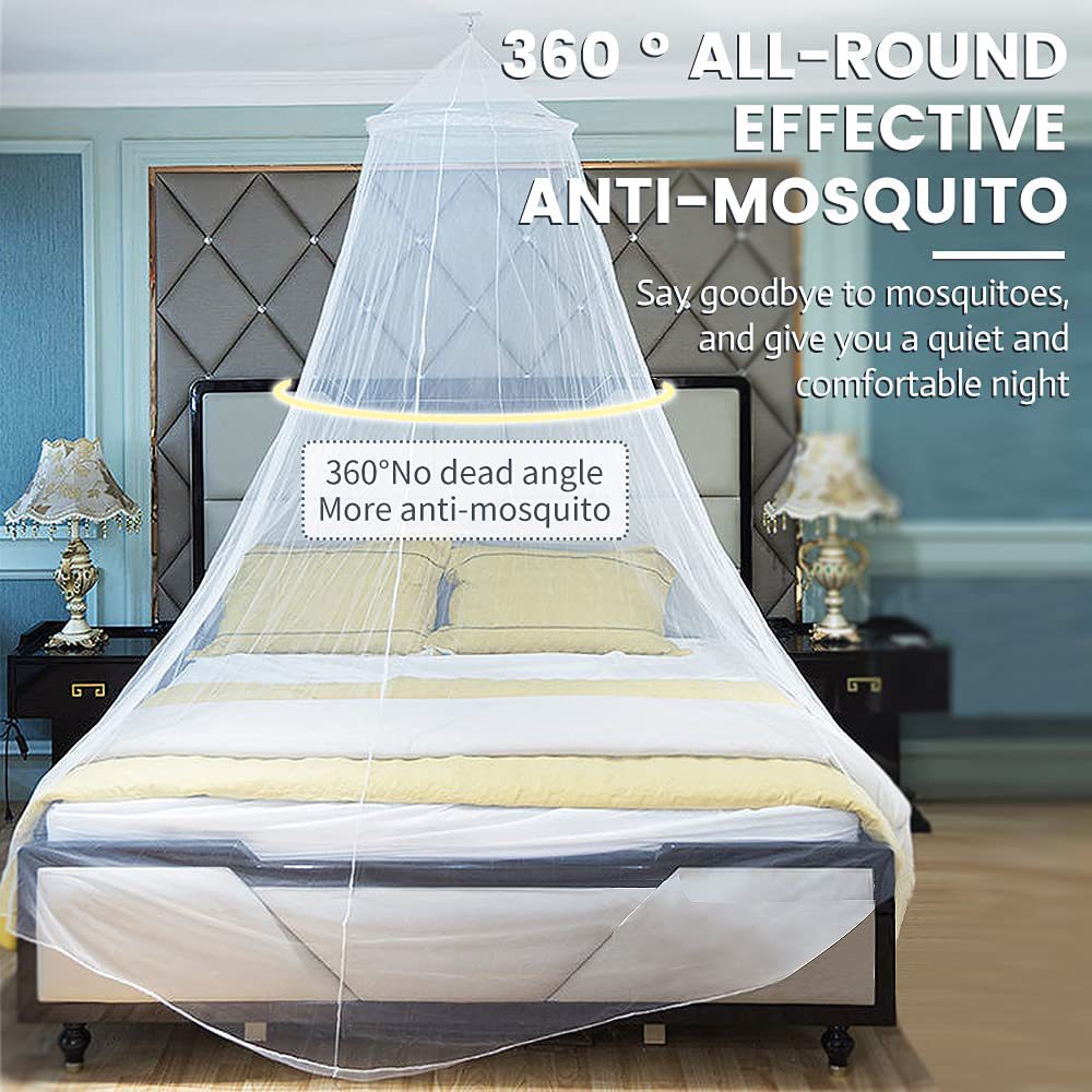 White Hanging Princess Bed Canopy Mosquito Net - Dome Bedding for Dorm Rooms & Bedrooms (Fits 1.8m-2m Beds)