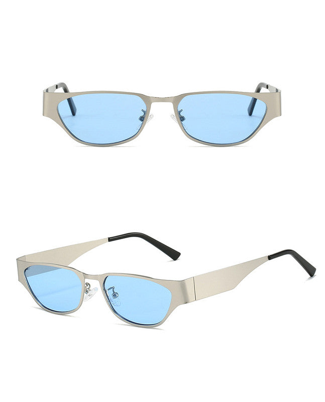 Silver Frame Blue Film Retro Cat Eye Sunglasses - Metal Frame, UV400 Protection