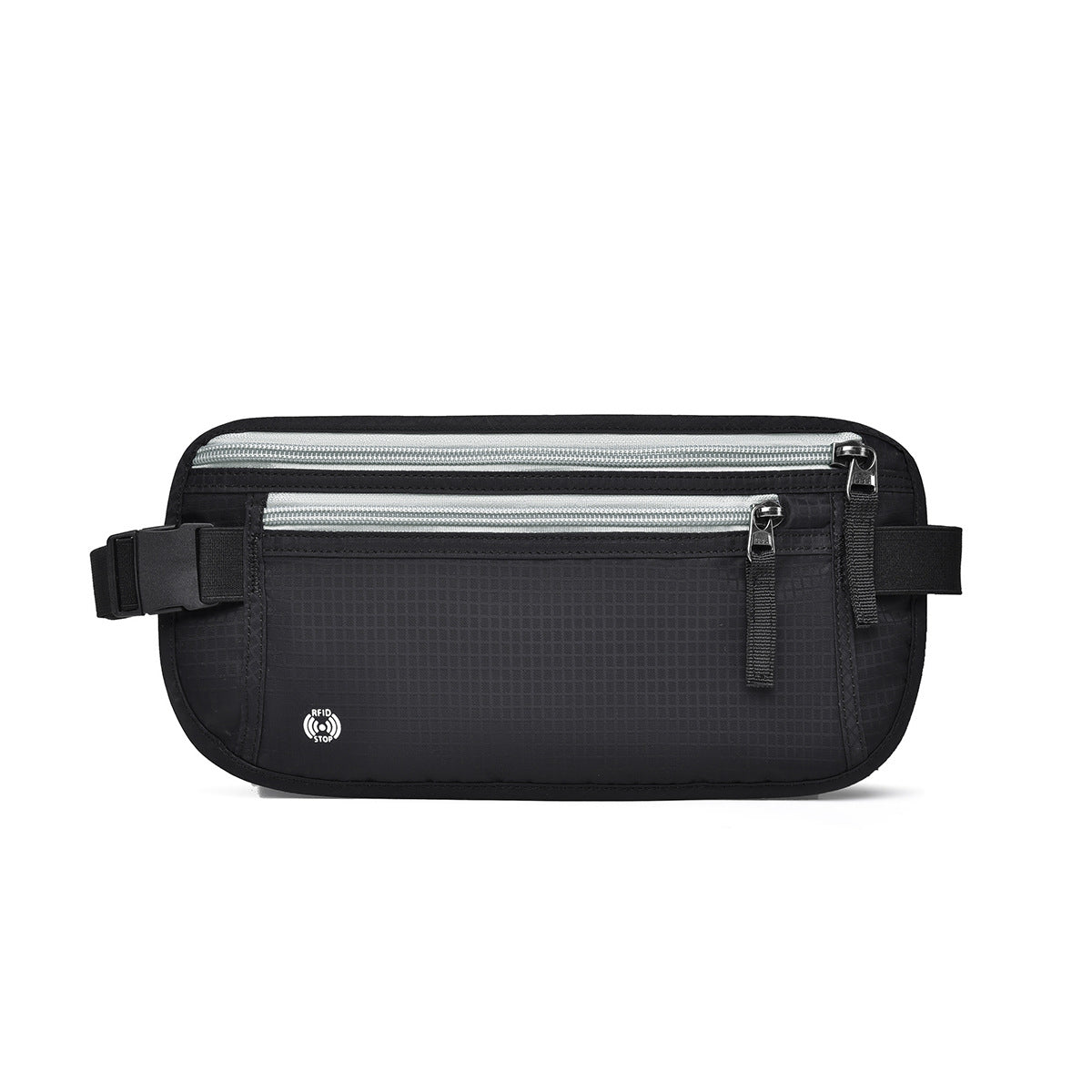 Black(Gray Zipper) Nylon Travel Waist Pack - Waterproof, RFID Blocking, Lightweight