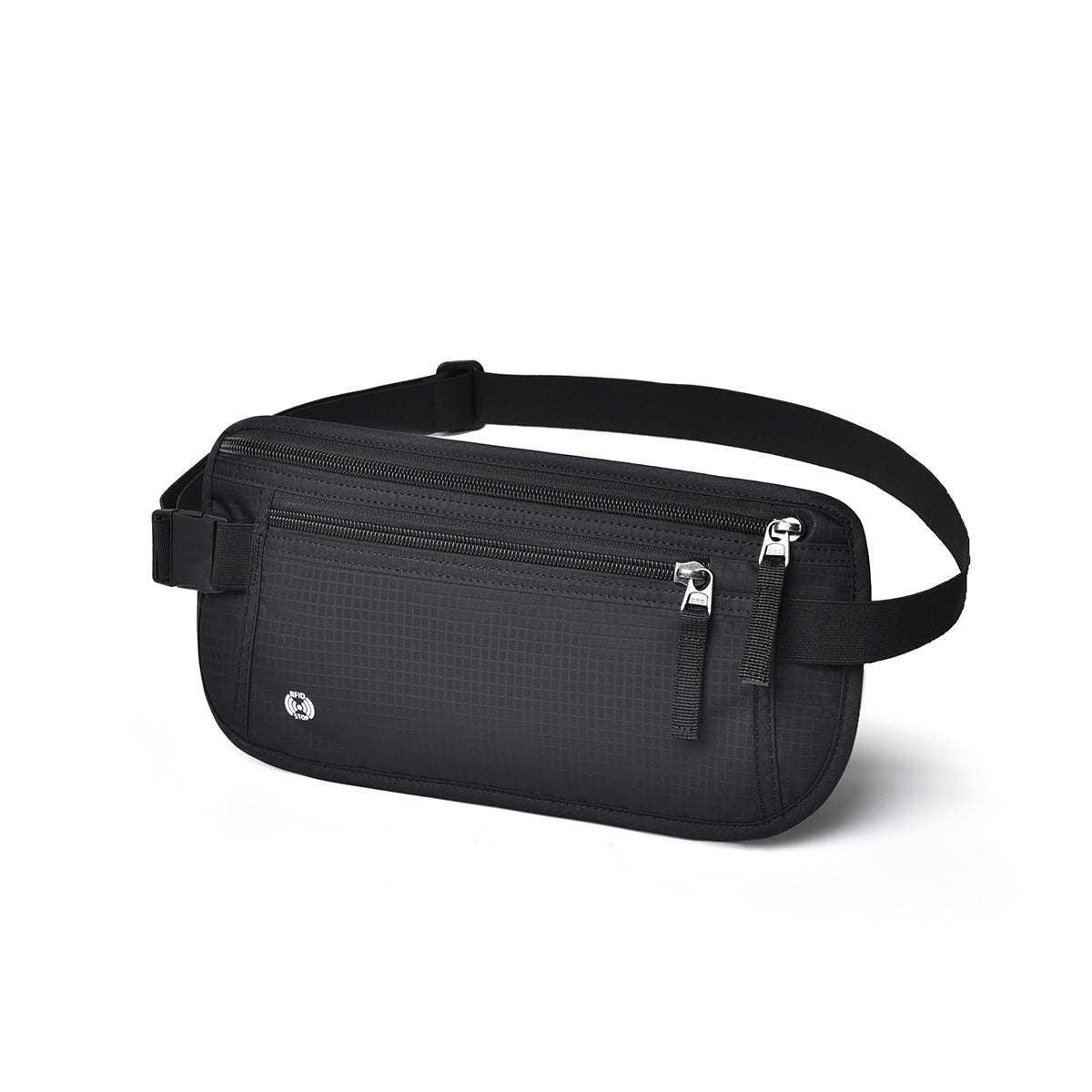 Black(Gray Zipper) Nylon Travel Waist Pack - Waterproof, RFID Blocking, Lightweight