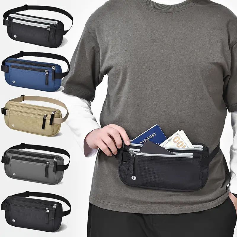 Black Nylon Travel Waist Pack - Waterproof, RFID Blocking, Lightweight