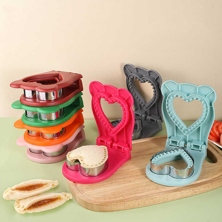 3 Pcs Rose Red Heart Sandwich Maker Sealer - DIY Toast Pocket Bread Cutter & Sealer Mold PP + 304 Stainless Steel