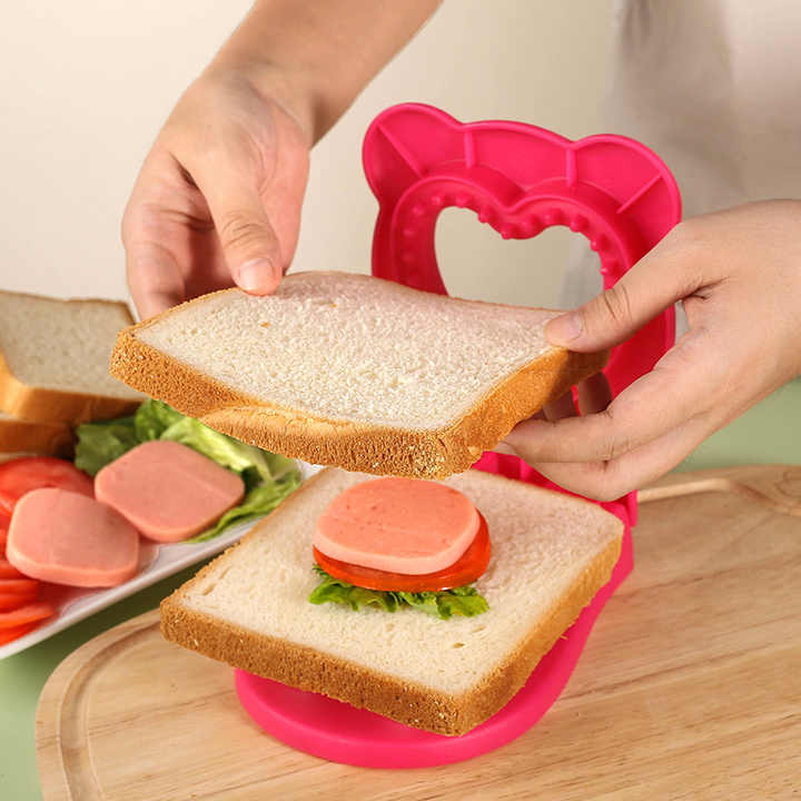 3 Pcs Rose Red Heart Sandwich Maker Sealer - DIY Toast Pocket Bread Cutter & Sealer Mold PP + 304 Stainless Steel