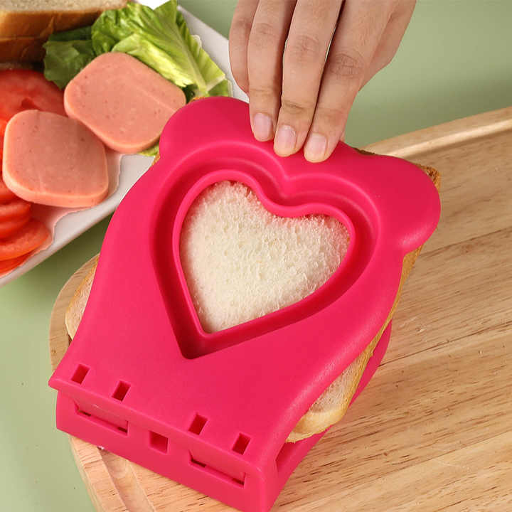 3 Pcs Rose Red Heart Sandwich Maker Sealer - DIY Toast Pocket Bread Cutter & Sealer Mold PP + 304 Stainless Steel