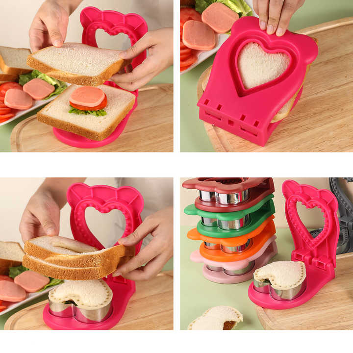 3 Pcs Rose Red Heart Sandwich Maker Sealer - DIY Toast Pocket Bread Cutter & Sealer Mold PP + 304 Stainless Steel