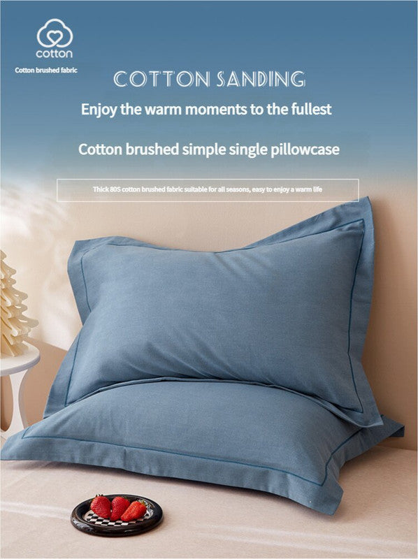 Blue Pure Cotton Flannel Pillowcase Set - Soft, Thickened, Solid Color Pair, 48x74cm