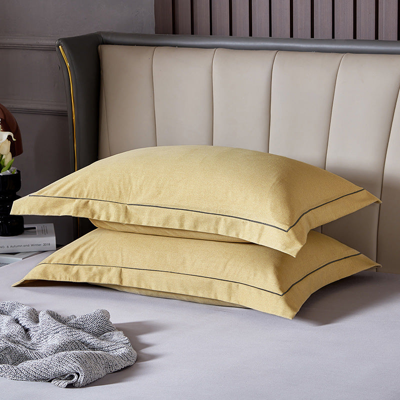 Yellow Pure Cotton Flannel Pillowcase Set - Soft, Thickened, Solid Color Pair, 48x74cm