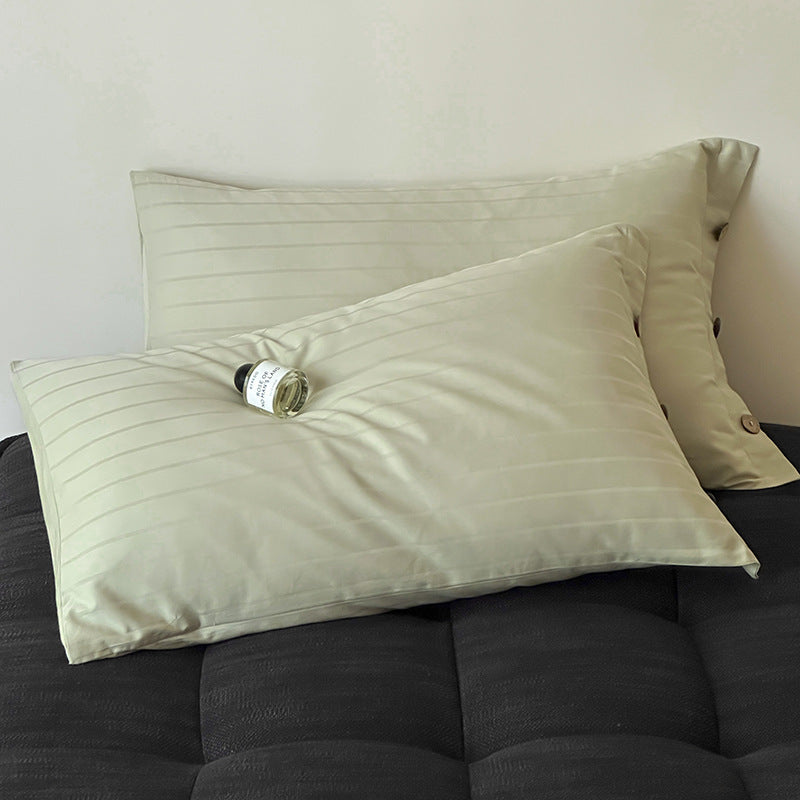 Light Green Wide Stripes Long Staple Cotton Sateen Pillowcase Set - Jacquard Striped, Pure Cotton, 48x74cm Pair