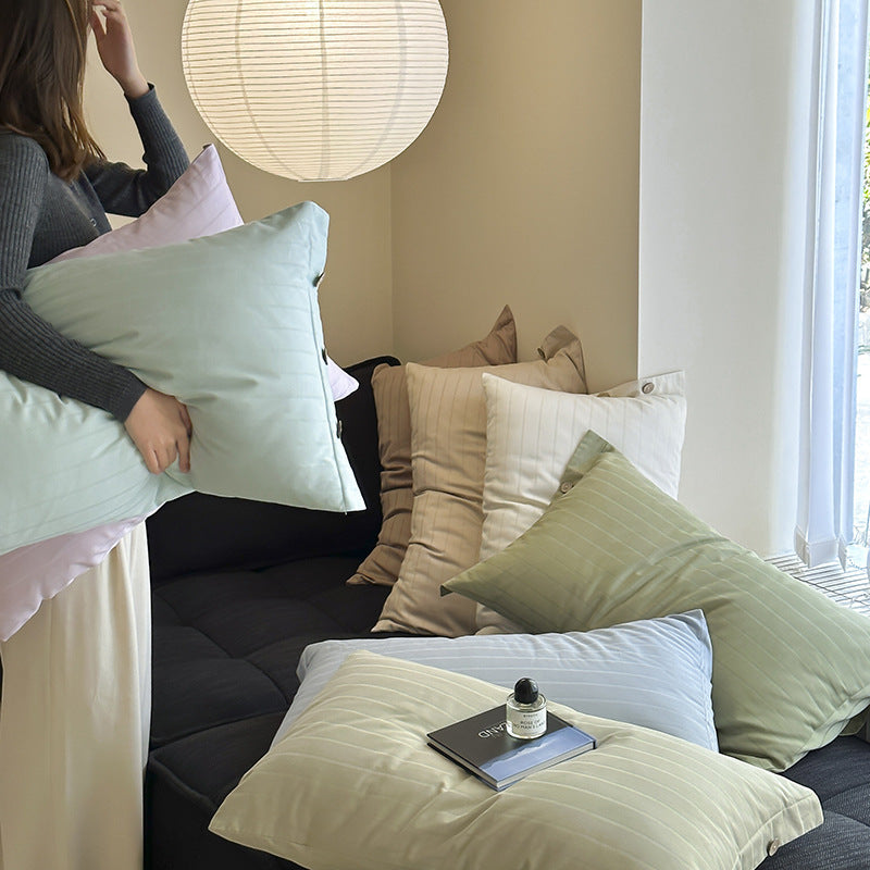 Off White Wide Stripes Long Staple Cotton Sateen Pillowcase Set - Jacquard Striped, Pure Cotton, 48x74cm Pair