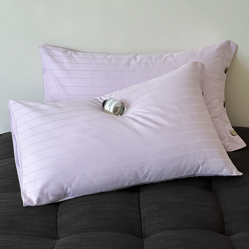 Purple Wide Stripes Long Staple Cotton Sateen Pillowcase Set - Jacquard Striped, Pure Cotton, 48x74cm Pair