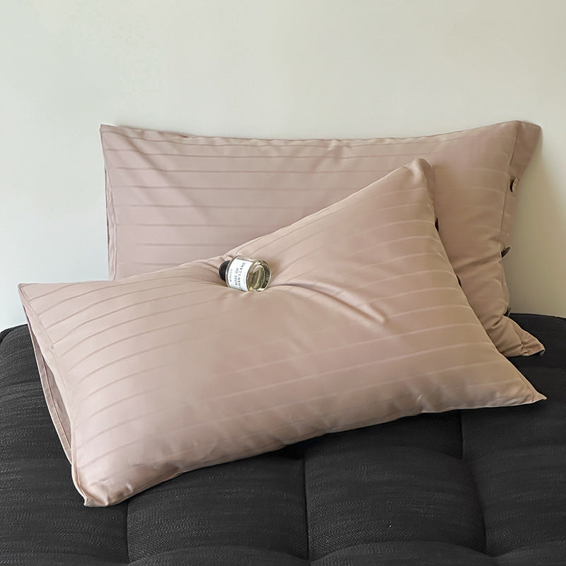 Light Brown Wide Stripes Long Staple Cotton Sateen Pillowcase Set - Jacquard Striped, Pure Cotton, 48x74cm Pair