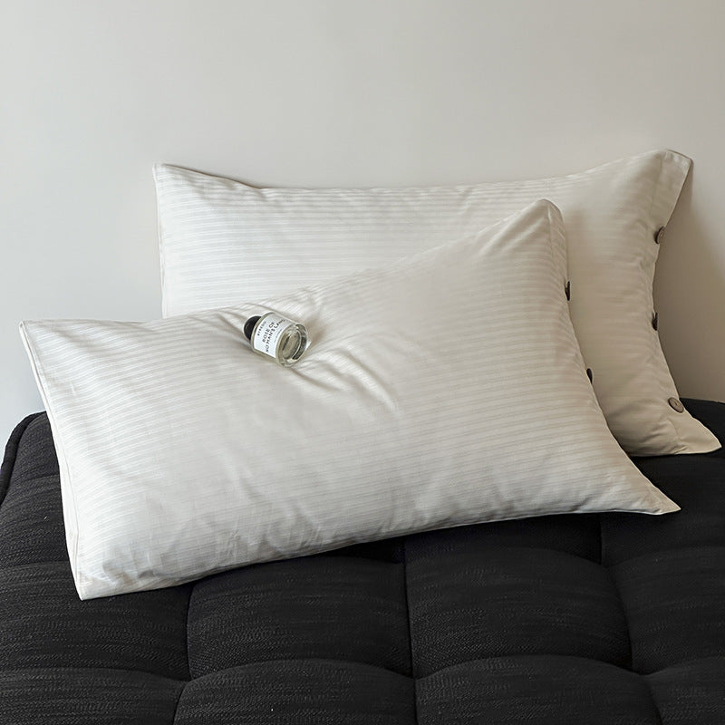 White Pinstripe Long Staple Cotton Sateen Pillowcase Set - Jacquard Striped, Pure Cotton, 48x74cm Pair