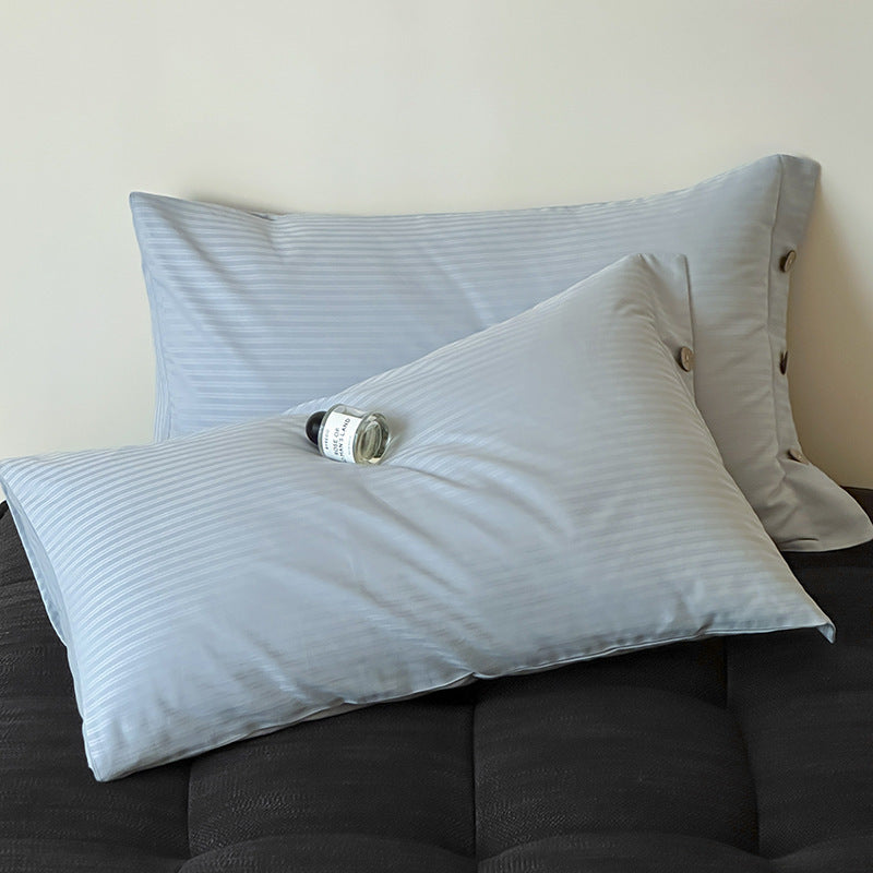 Blue Pinstripe Long Staple Cotton Sateen Pillowcase Set - Jacquard Striped, Pure Cotton, 48x74cm Pair