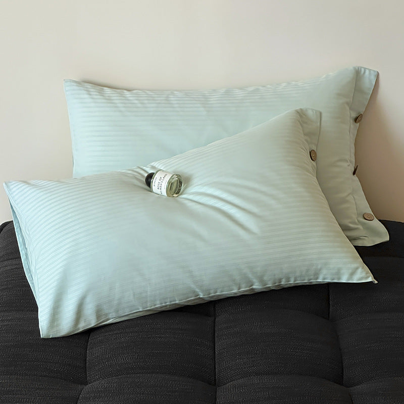 Bright Green Pinstripe Long Staple Cotton Sateen Pillowcase Set - Jacquard Striped, Pure Cotton, 48x74cm Pair