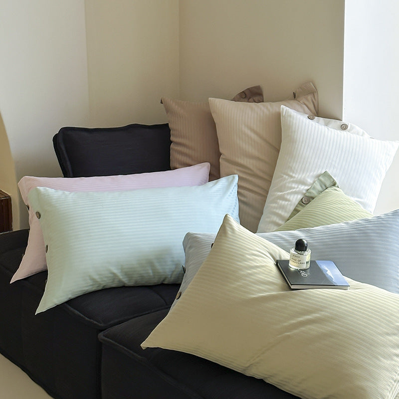 Bright Green Pinstripe Long Staple Cotton Sateen Pillowcase Set - Jacquard Striped, Pure Cotton, 48x74cm Pair