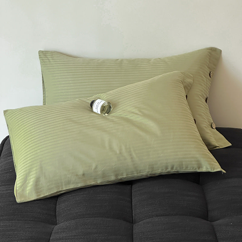 Dark Green Pinstripe Long Staple Cotton Sateen Pillowcase Set - Jacquard Striped, Pure Cotton, 48x74cm Pair