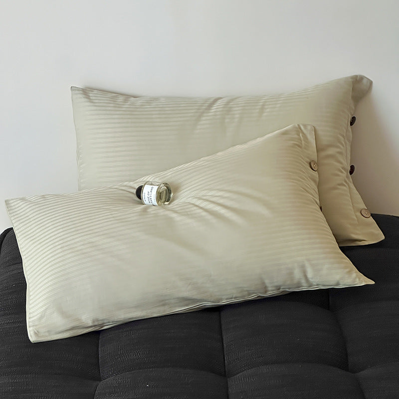 Light Green Pinstripe Long Staple Cotton Sateen Pillowcase Set - Jacquard Striped, Pure Cotton, 48x74cm Pair