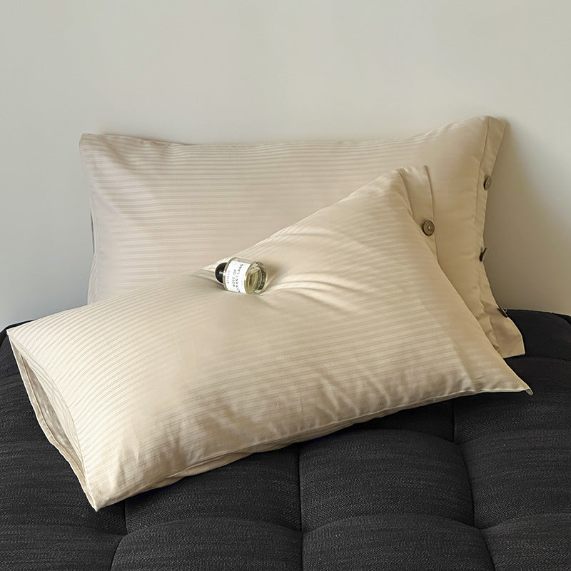 Off White Pinstripe Long Staple Cotton Sateen Pillowcase Set - Jacquard Striped, Pure Cotton, 48x74cm Pair