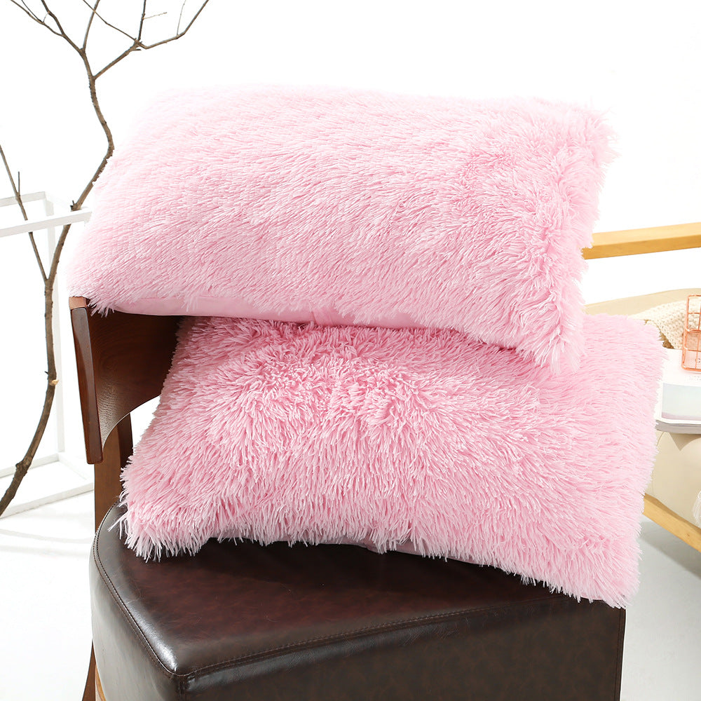 Pink Faux Fur Pillowcase Set - Crystal Velvet Plush Throw Pillow Covers, Bedding Accent 50x70cm, Pair