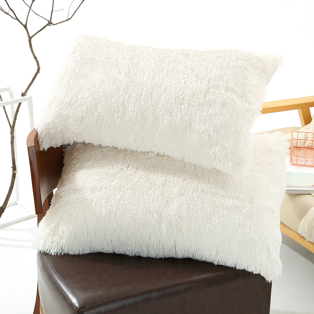 White Faux Fur Pillowcase Set - Crystal Velvet Plush Throw Pillow Covers, Bedding Accent 50x70cm, Pair