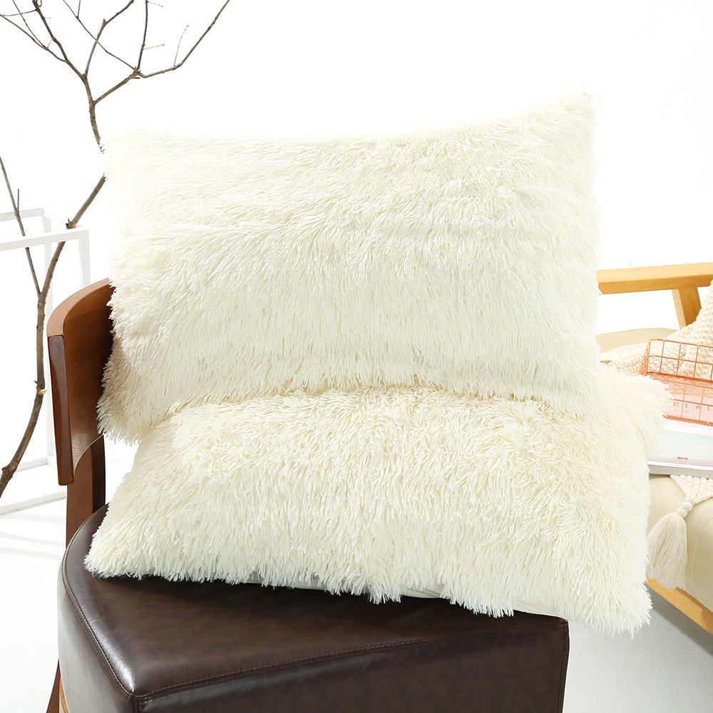 Milky White Faux Fur Pillowcase Set - Crystal Velvet Plush Throw Pillow Covers, Bedding Accent 50x70cm, Pair