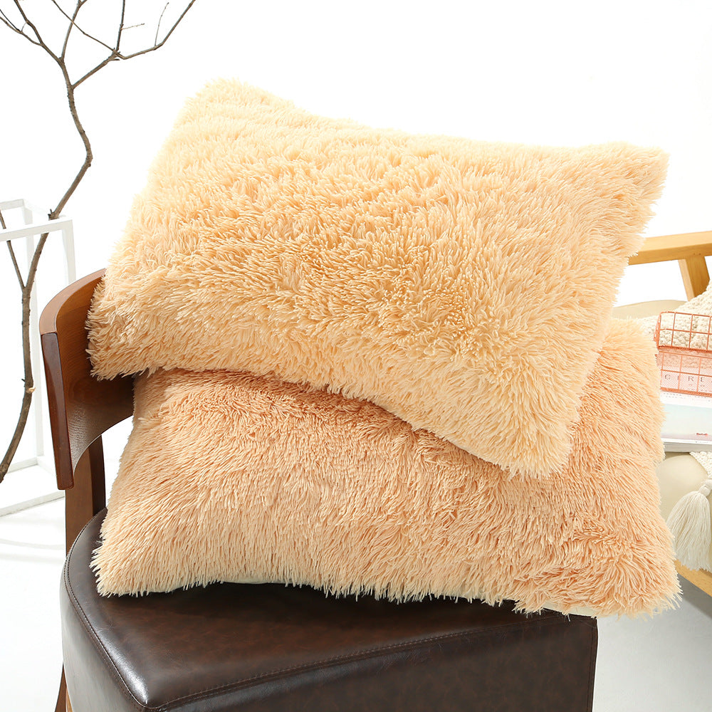 Light Yellow Faux Fur Pillowcase Set - Crystal Velvet Plush Throw Pillow Covers, Bedding Accent 50x70cm, Pair