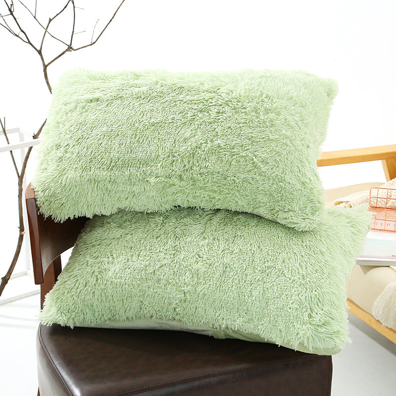 Green Faux Fur Pillowcase Set - Crystal Velvet Plush Throw Pillow Covers, Bedding Accent 50x70cm, Pair