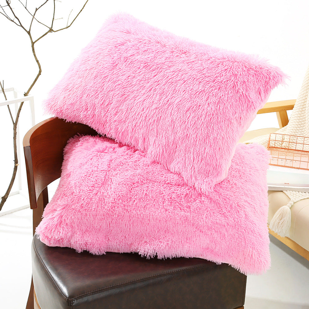 Dark Pink Faux Fur Pillowcase Set - Crystal Velvet Plush Throw Pillow Covers, Bedding Accent 50x70cm, Pair