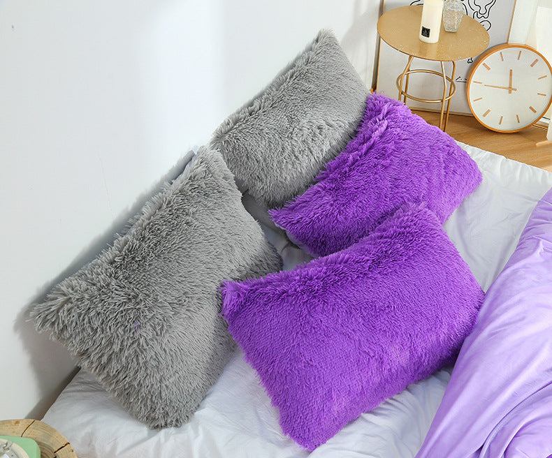 Light Grey Faux Fur Pillowcase Set - Crystal Velvet Plush Throw Pillow Covers, Bedding Accent 50x70cm, Pair