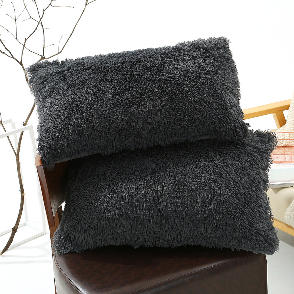Dark Grey Faux Fur Pillowcase Set - Crystal Velvet Plush Throw Pillow Covers, Bedding Accent 50x70cm, Pair