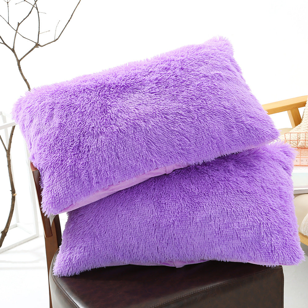 Purple Faux Fur Pillowcase Set - Crystal Velvet Plush Throw Pillow Covers, Bedding Accent 50x70cm, Pair