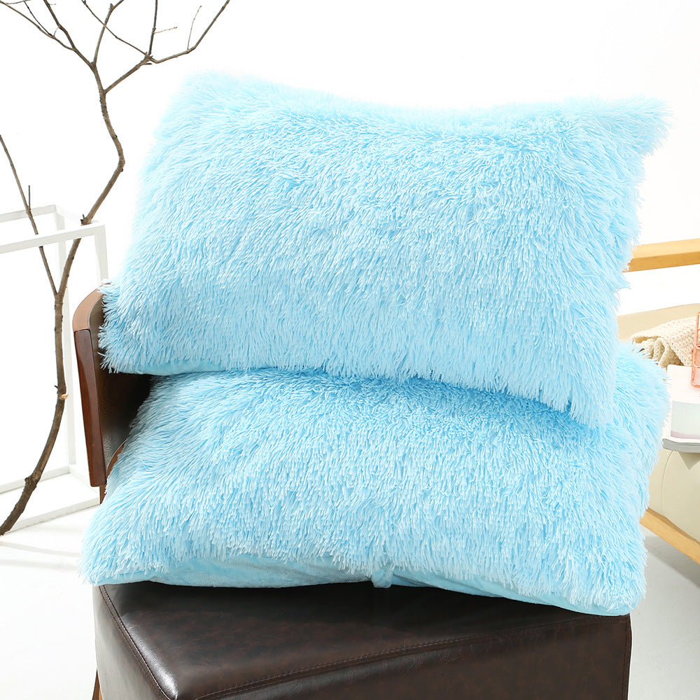 Light Blue Faux Fur Pillowcase Set - Crystal Velvet Plush Throw Pillow Covers, Bedding Accent 50x70cm, Pair