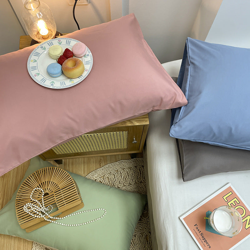 Green And Yellow Washed Cotton Pillowcase Set - Solid Color, Simple Two-Tone Design, 48x74cm Pair