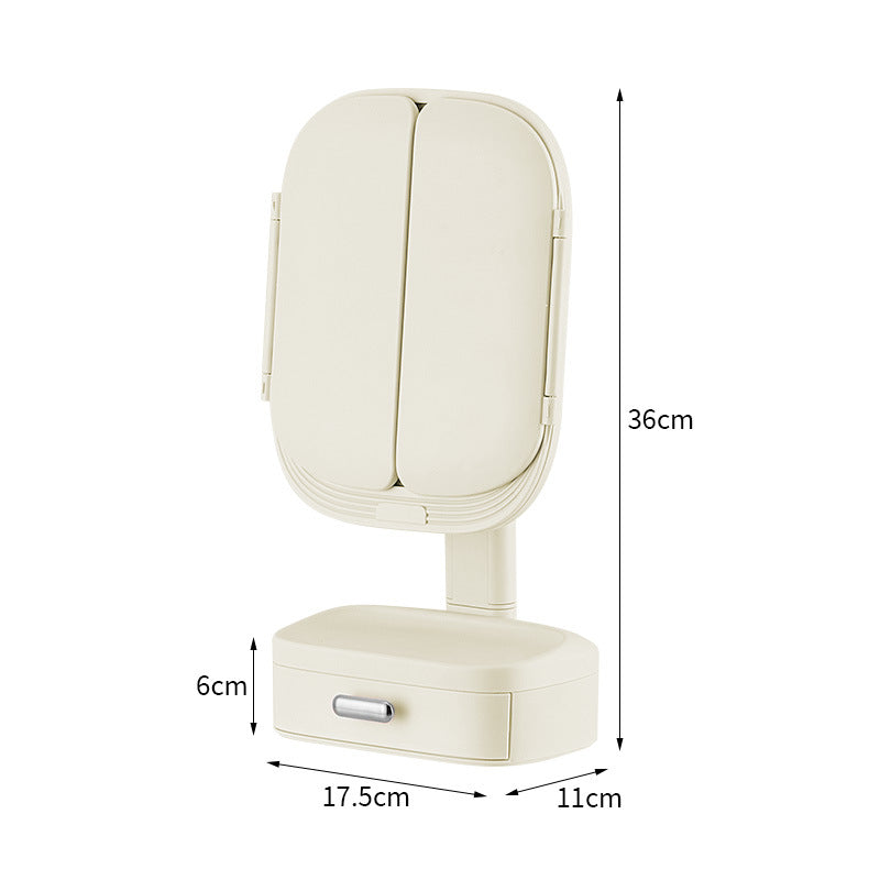 Milky White LED Lighted Tri-Fold Makeup Mirror with Storage Drawer & MagnificationUSB Charging Port