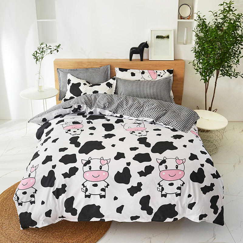 Black and White Cow Pattern 3-Piece Polyester Duvet Cover Set with 2 Pcs Pillowcases - Elegant Bedding, Machine Washable, 173x230cm Duvet + 51x76cm Pillowcases