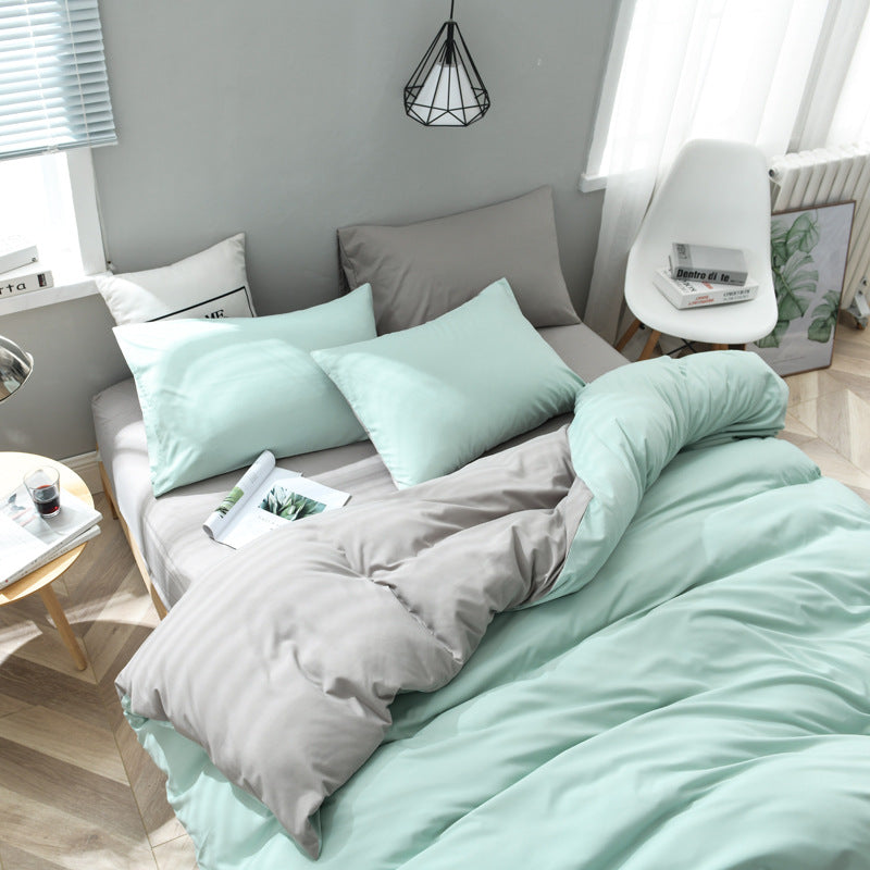 Mint Green And Grey Stitching Ultra-Soft Solid Color 4-Piece Bedding Set - Queen SizeSuitable for 2m bed