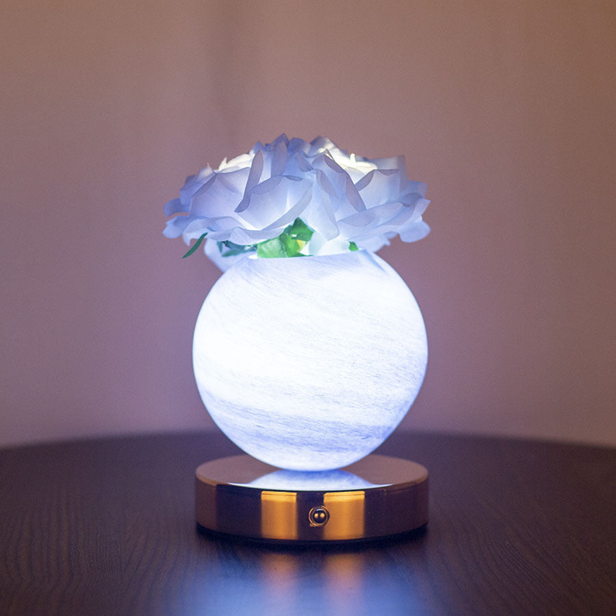 Blue Dreamy Rose Planet Lamp Night Light - Elegant 21cm USB-Charged 3-Color Touch Dimming Decor Gift