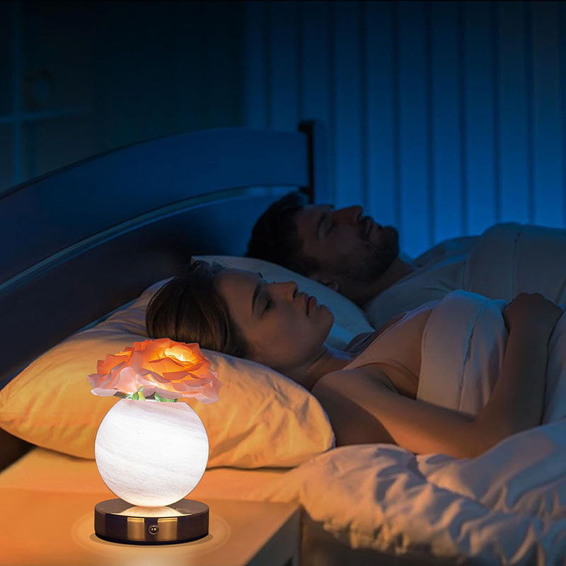 Blue Dreamy Rose Planet Lamp Night Light - Elegant 21cm USB-Charged 3-Color Touch Dimming Decor Gift