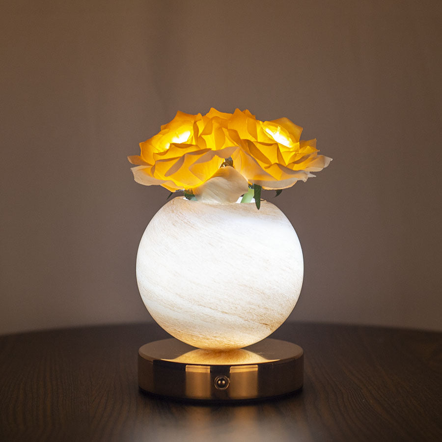 Champagne Dreamy Rose Planet Lamp Night Light - Elegant 21cm USB-Charged 3-Color Touch Dimming Decor Gift